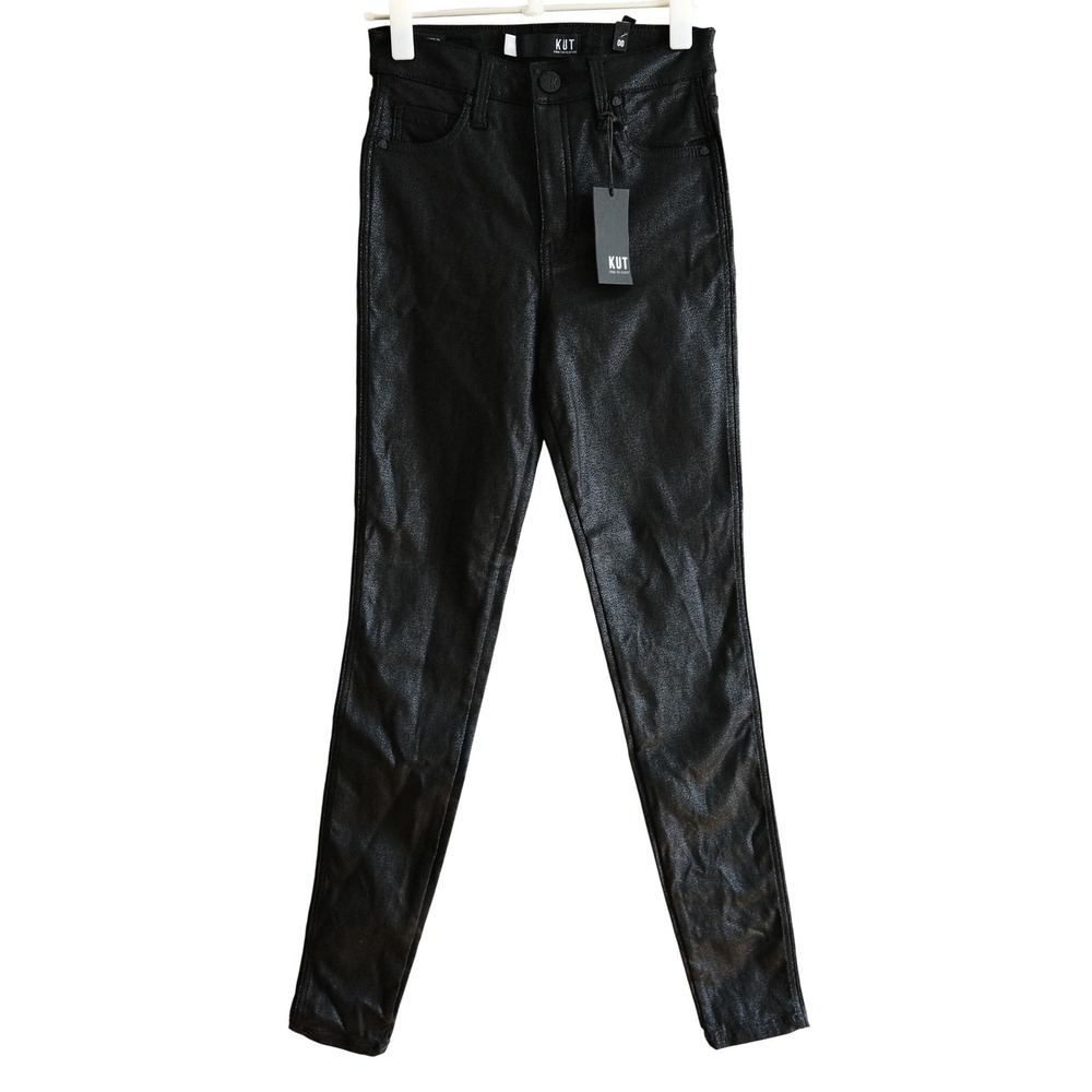 Kut From‎ The Kloth Black Faux Leather High Rise Skinny Jeans 00 NWT Edgy Chic